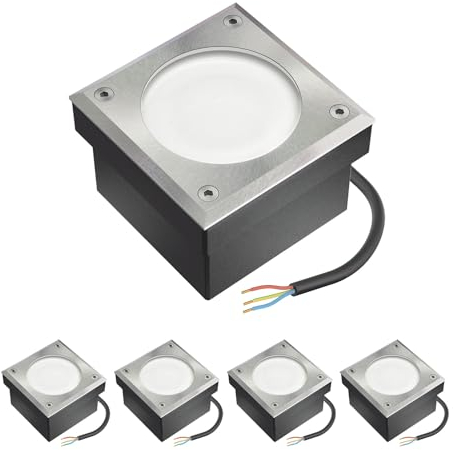 ledscom.de 5x GX53 Pflasterstein Bodeneinbauleuchte NEOLUM für außen, IP67, eckig, 10 x10cm, inkl. Lampengreifer