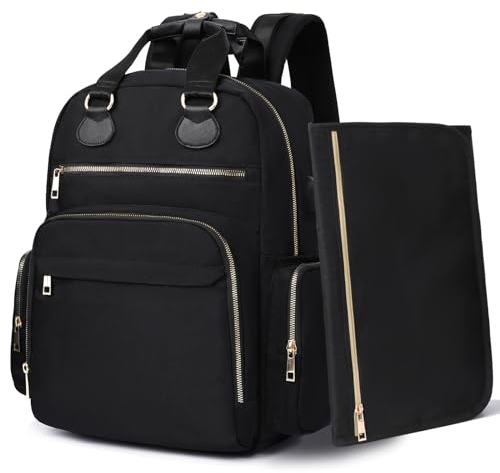 MISS FONG Wickeltasche Wickelrucksack Rucksack,Groß babytasche mit 17 Wickeltasche Organizer, Wickelunterlage, Kinderwagen Haken für mama,Schwarz