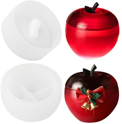 BROVITI Moldes de silicona de resina en forma de manzana con tapa, adornos de frutas, tarros de resina epoxi, para manualidades, caja de almacenamiento, caramelos, joyas, portavelas, decoración del