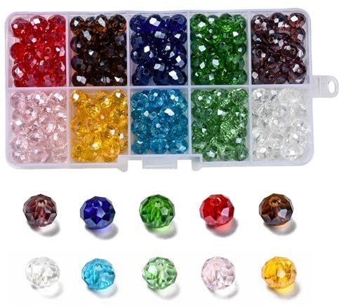 LEGENTLISUR 300 Pièces Glass Beads Faceted Rondelle Perles De Verre Cristal Facettes Cristal Perles De Verre Pour Fabrication De Bijoux DIY Artisanat(Transparent Sans Placage,8mm)