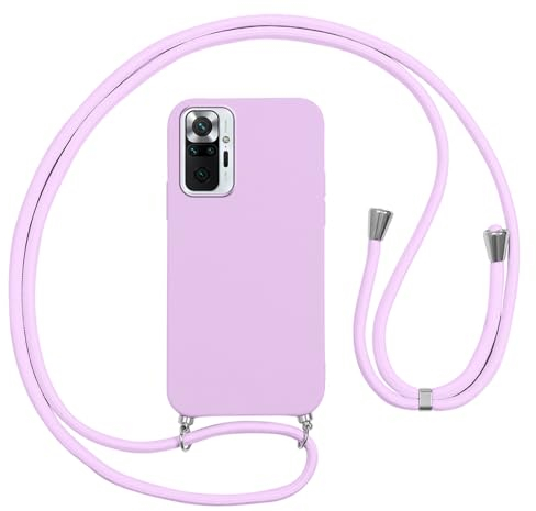Vauki Funda con Cuerda para Xiaomi Redmi Note 10 Pro 4G, Carcasa Silicona AntiChoque con Correa, Case con Ajustable Colgante Collar Cordón Suave Cuello Móvil Teléfono, Morado 01