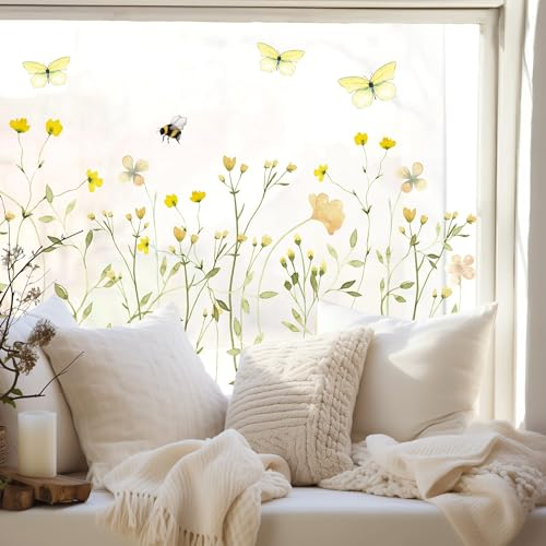 Wandtattoo Loft Fensterbilder Frühling mit gelber Wildblumenwiese Motiv – A2 Bogen, Wiederverwendbar – Frühlingsdeko Fenster, Frühlingsbild Fenster, Fensterdeko Frühling, Fensterfolie Frühling