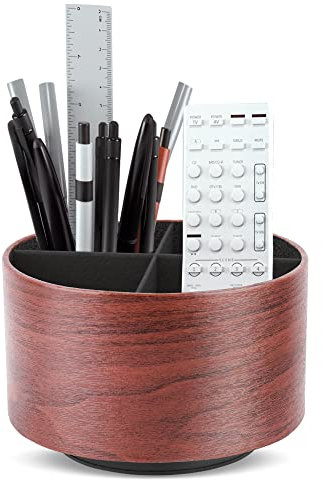 Czzmy Rotación Range Mando a distancia,Soporte de control remoto de PU de cuero con 4 compartimentos,Organizador de escritorio multifunción para TV a distancia,Gafas,Lápices (1 Brebaj)