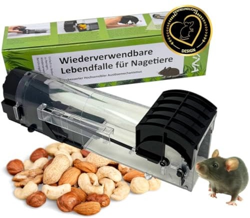 EKNA Lebendfalle Maus - 1x Mausefalle lebend - Mouse Trap - Mausfallen für drinnen & draußen - Hochsensible Profi Mäusefalle - Wiederverwendbar, hygienisch & leichte Anwendung (1 Stück)