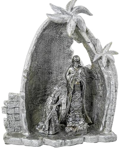 DRW Mistero 1 Pezzo Nascita con Portale e Palme in Resina Argento 27x14x31 cm