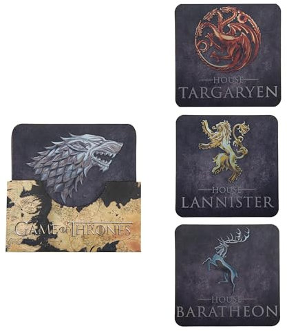 Cinereplicas Game of Thrones Untersetzer-Set mit 4 Stück, Stark, Targaryen, Lannister und Baratheon, 9,5 cm, offizielle Lizenz