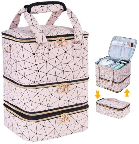 Uross Nagellack Organizer für 60 Nagellackflaschen und 1 LED-Nagellampe, Nagellack Aufbewahrung Tasche für Nageldesign Zubehör（Rosa）