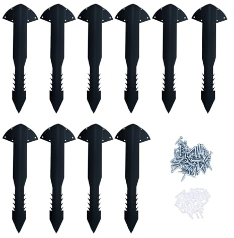 Lot de 10 supports de traverse de chemin de fer en acier galvanisé, piquets de jardin à bord droit en bois robuste pour jardinière, lit de jardin, allée, piquets de bordure