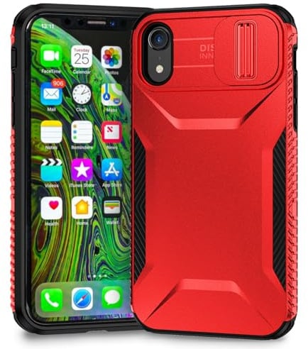 Yerebel Hülle für iPhone XR Handyhülle Kameraschutz mit Slide Camera, Schutz in Militärqualität Stoßfest rutschfest Schutzhülle für Apple iPhone XR Rot