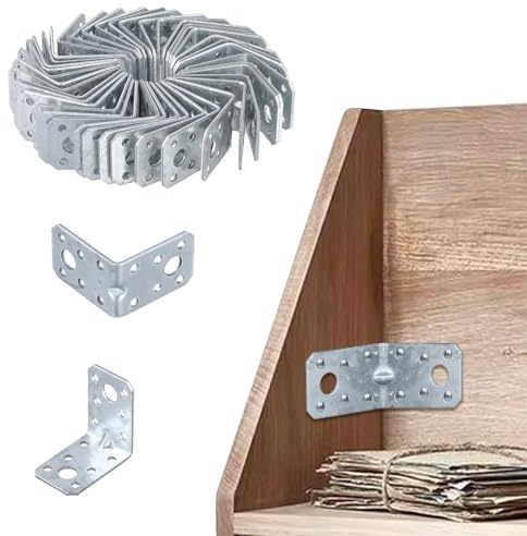 YIXNSW 40 Stück Winkelverbinder mit Sicke, 50 x 50 x 35 mm Silber Metallwinkel 90 Grad, Stabil L Form Holzverbinder für Holzbalken, Holzkonstruktionen, Tische, Stühle, Schränke, Lagerschränke