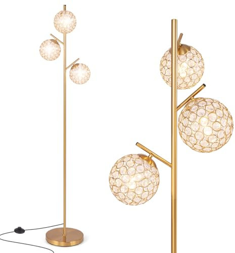 RELAX4LIFE Stehlampe Wohnzimmer, Standleuchte 3 flammige, inkl. Fußschalter, Höhe: 169 cm, Fassung: E27, ohne Leuchtmittel, Stehleuchte Gold, für Schlafzimmer, Büro, Hotel