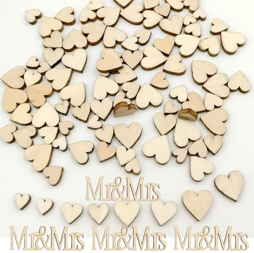GoldRock 275 Stück Mr und Mrs Hochzeitsdeko Konfetti Holz, 6 Größen Streudeko Hochzeit Holzherz Deko,Mr and Mrs Deko Hochzeit,Herz Tischdeko Hochzeit,Vintage Herzen Mr&Mrs Konfetti Hochzeit Deko Tisch