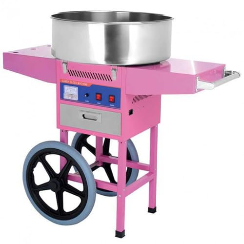 Machine à Barbe à Papa Professionnelle avec Chariot – Cuve Ø52 cm, Chauffage 0.9 kW – Facile à Déplacer, Nettoyer et Utiliser – Idéale pour Fêtes et Événements
