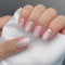 Ombre Pink French False Nails Medium Coffin, SXVME French Press on Nails Medium Short Ballerina Fake Nails Sequins Rhinestones Full Cover Acrylic Nails Press ons Stick on Nails for Women Nail Art