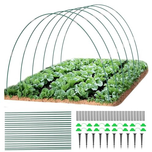 30pcs Garden Hoops for Raised Beds Row Cover 41cm Fiberglass Grow Tunnel Kit with18pcs Clips,20 Connectors,10 Ground stud, DIY Hoops for Outdoor Plant Protection Cover for Vegetables, Tomatoes