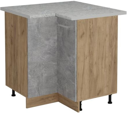Vicco Eckunterschrank R-Line, Küchen Eckschrank, Beton, 75.6 cm AP Marmor