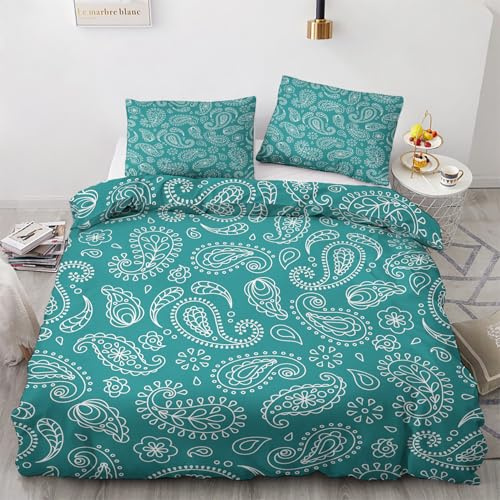 Generisch Bettwäsche Paisley 140x200 - Bandana Deko Bettbezug 2er Set mit 1 Kopfkissenbezug 70x90, mit Reißverschluss, Weiche Kuschelige Bügelfreie Mikrofaser Wendebettwäsche ZHW1142
