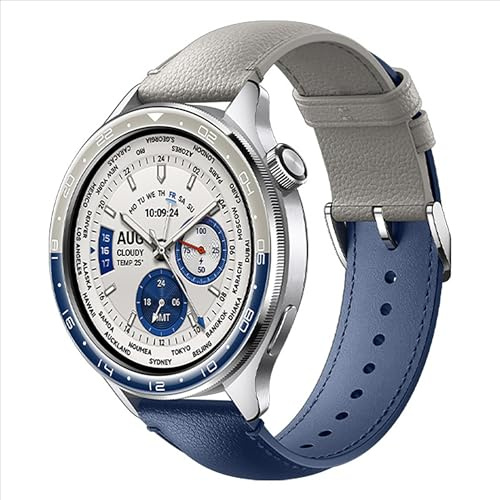 GIOPUEY Armband Kompatibel mit Xiaomi Watch S4/S3, Echtleder Armband [Verschleißfest] [Atmungsaktiv] Ersatzarmband - Blue/Gray