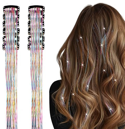 Thinp 12 Stk Glitzer Haarsträhnen Lametta,Haar Lametta Kit,50cm Tinsel Hair Extensions Glitter,Lametta für Haare,Glitzersträhnen Haarverlängerung,für Zöpfe Fairy Haarlametta Haarextension Partyzubehör
