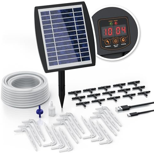 Brandson - Solar Bewässerungssystem mit Computer – automatische Tröpfchenbewässerung – nachhaltig mit Solarmodul – Set mit 35 Teilen – bis zu 15 Topfpflanzen - Bewässerung Garten Balkon Terrasse
