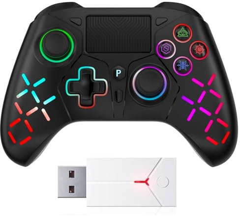 Kabelloser Controller with Adapter für PS5 Game LED Dual-Motor-Vibration/6-Achsen-Sensor/Turbo/3,5-mm-Audiobuchse/Touchpad für P5 Pro/Slim/PC Schwarz