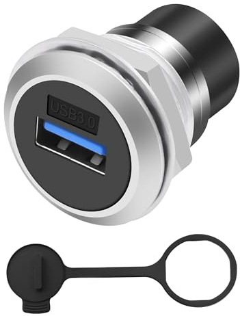MEIRIYFA USB 3.0 Panel Mount Coupler, USB A Female to Female Pass Through Round Socket Connector Bulkhead Extension Adapter with Water/Dustcap (5Gbps, Silver)