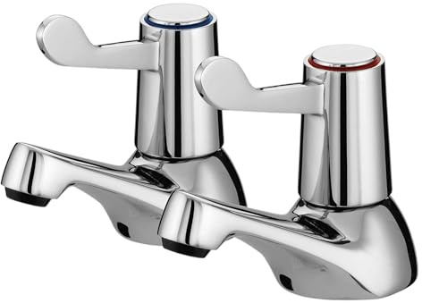 Pair of Chrome Brass Basin Taps, Hot & Cold Bathroom Sink Mixer Taps | with Ceramic Cartridge, Modern Lever Handle Taps for Bathroom & Kitchen