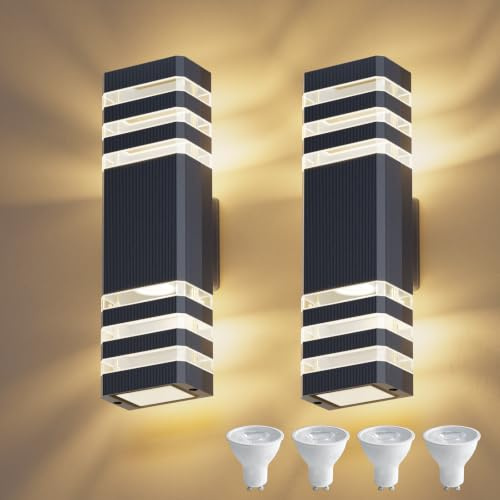 Klighten 2PCS Außenlampe Wand 10W,Aussenlampe GU10 Up Down 3000K,Anthrazit | IP65 Außenwandleuchte,LED Wandleuchte aussen für Garage & Korridor