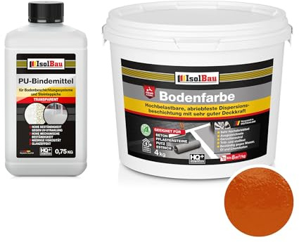 Isolbau - 2K PU-Bodenbeschichtung für Innen- und Außenböden - Bodenfarbe Ziegelrot mit PU-Bindemittel für Garagen, Werkstätten, Kellern - Garagenboden-Beschichtung - Betonfarbe 4kg