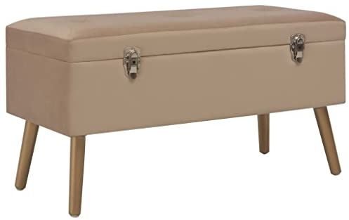 Fangmaliuyun Beige Samt Sitzbank mit Stauraum 80 x 34 x 42 cm, Holzbeine in Gold, platzsparende Flurbank mit Truhenfunktion, Modernes Design für Wohnzimmer Flur Schlafzimmer