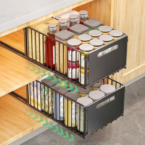 2 Pacchi Cassetti Estraibili per Cucina, Cassetti Estraibili con Adesivo, Organizer Per Mobili da Cucina Per Mobili da Cucina, Cassetto Estraibile Cucina, Senza Foratura Chiodatura