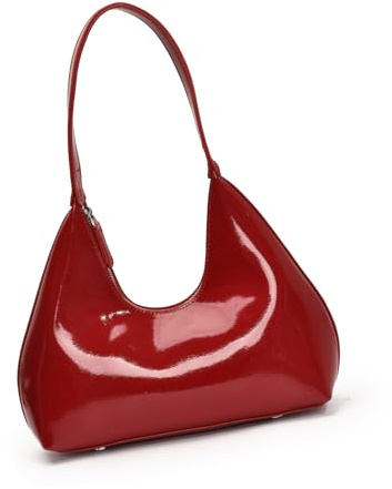 MHADBKH Trendige PU-Handtasche mit glänzendem Finish, Unterarmtasche mit geräumigem Innenraum, ideal zum Einkaufen und Essen, PU-Umhängetasche, rot