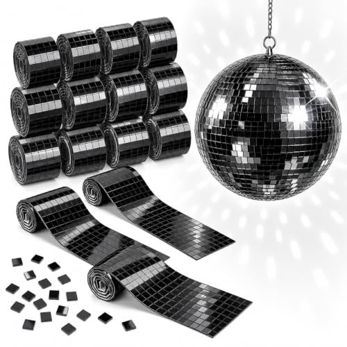 TOPPERFUN 12 Rollen Schwarze Selbstklebende Mosaikfliesen aus Glas Verschleißfest und Stabil für Selbstgemacht Bastelprojekte und Badezimmerdekoration