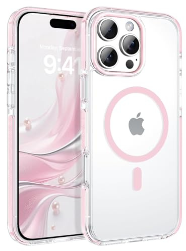 YINLAI Coque pour iPhone 16 Pro Max 6.9, Compatible avec MagSafe, Protection Antichoc Militaire Coque Transparente Anti-jaunissement Fine Etui Housse de Téléphone pour iPhone 16 Pro Max, Rose Clair