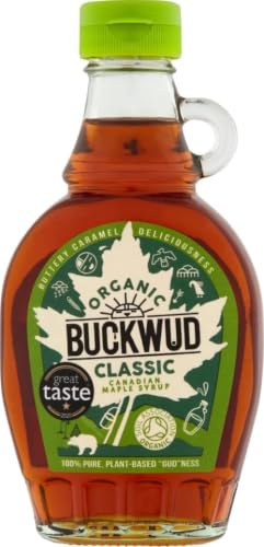 Buckwud 100% Organic Candian Maple Syrup, 250g, Grade A, Perfect In Hot Drinks, All Round Use, Buttery Caramel Flavour, Plant-Based, Suitable for Vegans & Vegetarians