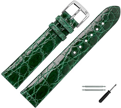 MARBURGER Uhrenarmband 20mm Leder Gruen Silber Kroko Prägung - Montage Set 8342061000120