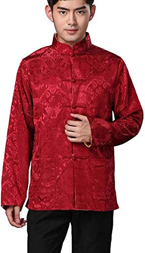 BLINGLAND Chinese Traditional Uniform Top Kungfu Shirt for Men US S Asia M-Red+Gold