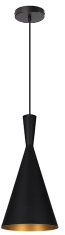 LEDKIA LIGHTING - Lámpara Colgante Metal Lennon | Diseño Retro-Vintage Cono | Altura Ajustable | Soporte LED E27 | Ideal para Salón, Dormitorio, Comedor, Negro, Aluminio