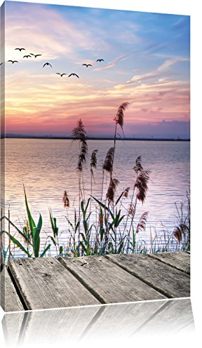 Pixxprint Steg mit Ausblick aufs Meer, Größe: 80x60cm, Leinwandbild, fertig gespannt, Wandbild, Dekoration, Kunstdruck, kein Poster