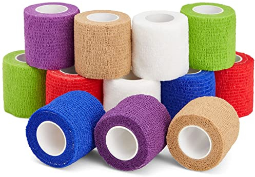 Haftbandage, 12 Rollen Selbsthaftende Fixierbinden, Luftdurchlässig, 6 Farben, Je 5 cm x 1,8 m