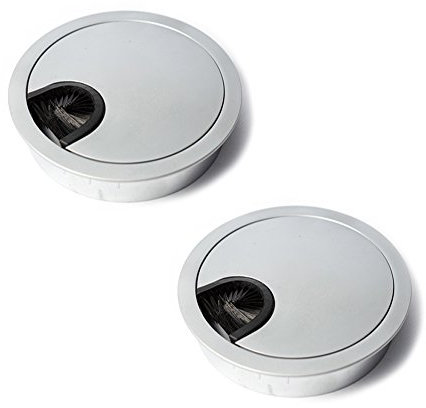 sossai® Passe-câble/Passage de câble/Passe-Fil avec Brosse pour Bureau, Table & Plan de Travail | Set de 2 | KDM1-AL | Design : Aluminium | Diamètre : 80 mm | Matériau : métal