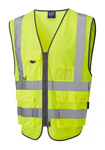 Leo Workwear Barnstaple Hi-Vis Knitted Polyester Zip Front Superior Waistcoat, XXX Large, Hi-Vis Yellow