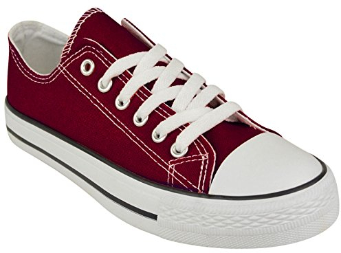 SHOPONLINE 192 Women's Canvas Lace-Up Plimsoll Flat Gym Sports Trainers Lightweight Shoes (6UK, Wine Red)