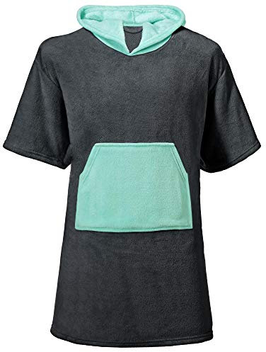 CelinaTex Happyfun Poncho de Surf 52 x 85 cm Anthracite Menthe Vestiaire Poche Kangourou Femme Homme Enfant Microflanelle
