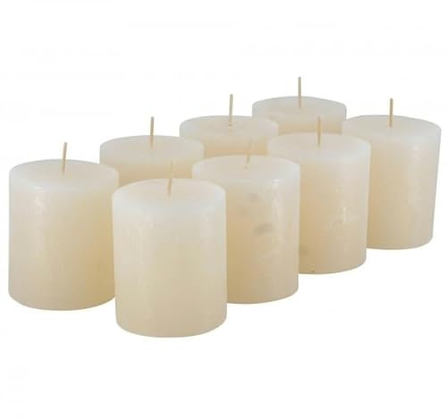 Rustikale Stumpenkerzen – 8 Stück - Wachskerzen/Rustickerzen/Adventskerzen Weihnachten (Wollweiß, Klein: Höhe 8cm / Ø 7cm)