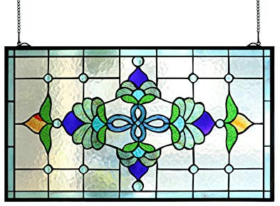 Yogoart Tiffany Style Stained Glass Window Hanging Panels Horizontal Transom Window 15 Inch by 26 Inch