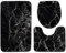 navigatee Bath Mat Set,Toilet 3-Piece Set Black Marble Bathroom Mat Sets Non Slip Breathable Memory Flannelette Bath Mats Toilet Seat Cover U-Shaped Pedestal Mat