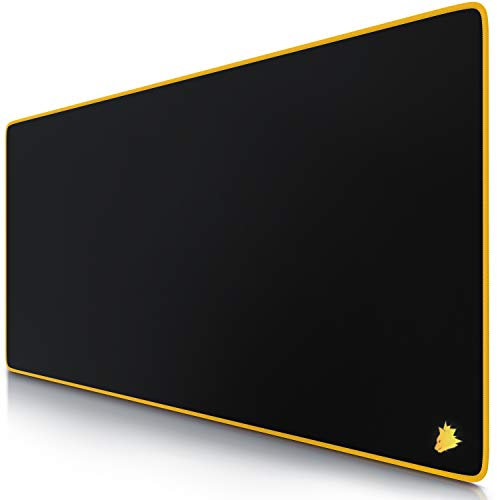 Titanwolf - Tapis de Souris Gaming Bordure Jaune 900x400mm - Sous-main bureau gamer extra large XXL en tissu, base antidérapante - Précision, vitesse et confort - pour tous types de Souris et Claviers