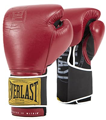 Everlast 1910 Classic 14oz Trainings-Boxhandschuhe Rot, Lederhandschuhe für Sandsack & Pratzen, Klettverschluss, Polsterung, ergonomischer Griff – Original Everlast