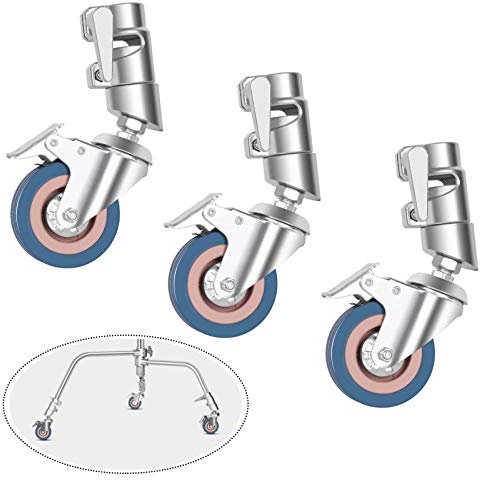 Emart 3 Packs Professional Swivel Caster Wheels Set with 75mm Diameter, C Stand Rolling Metal Rubber Wheels with Brake for Photo Video Studio Shooting, Foldable Light Stand Tripod Magic Leg Wheel
